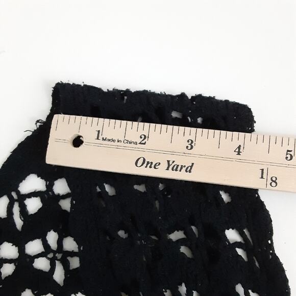 Vintage 80s Crochet Cardigan Black Bohemian Duster Knit Vest Lagenlook Festival - Picture 12 of 12